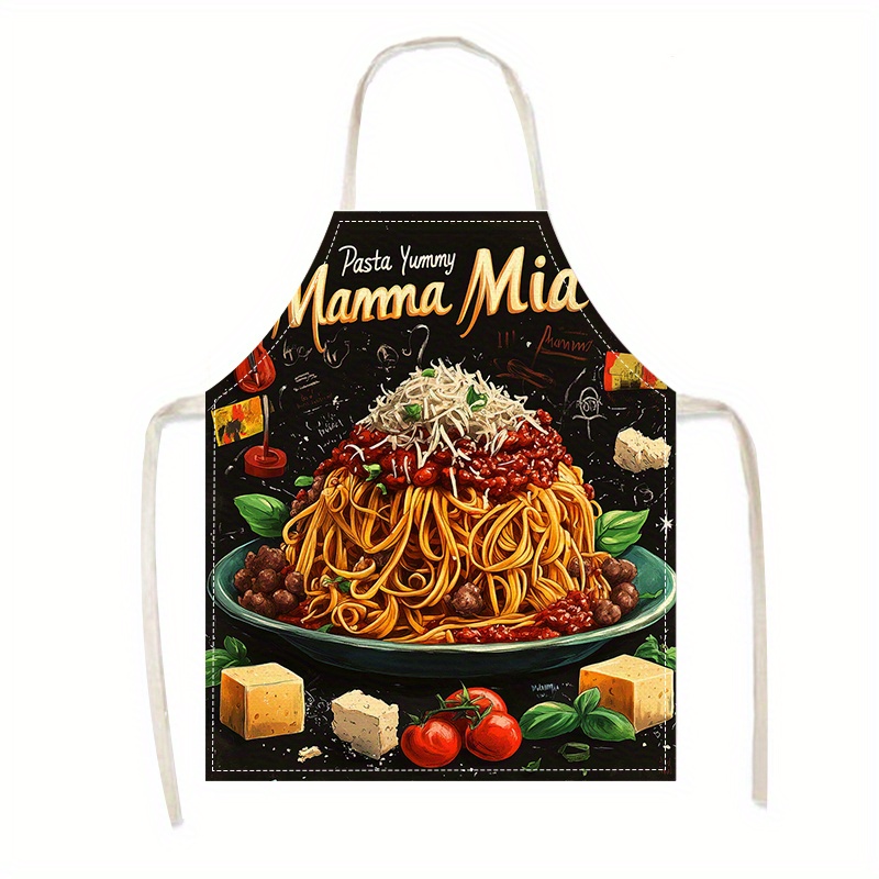 Home Cooking In Italian - 1pc Linen Apron, Pasta-Themed Printed Apron,