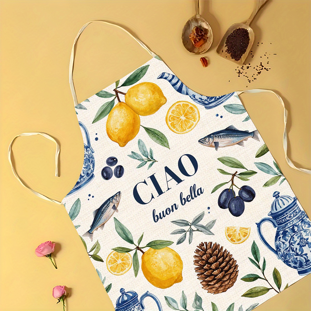 1pc 2D Flat Linen Apron Ciao B - Home Cooking In Italian review and price