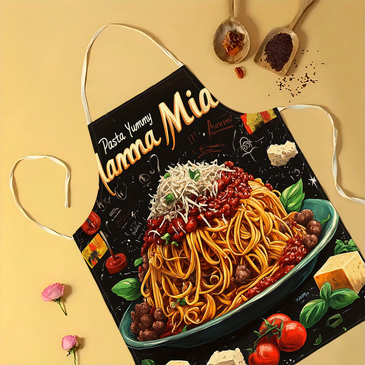 1pc Linen Apron, Pasta-Themed  - Home Cooking In Italian review and price