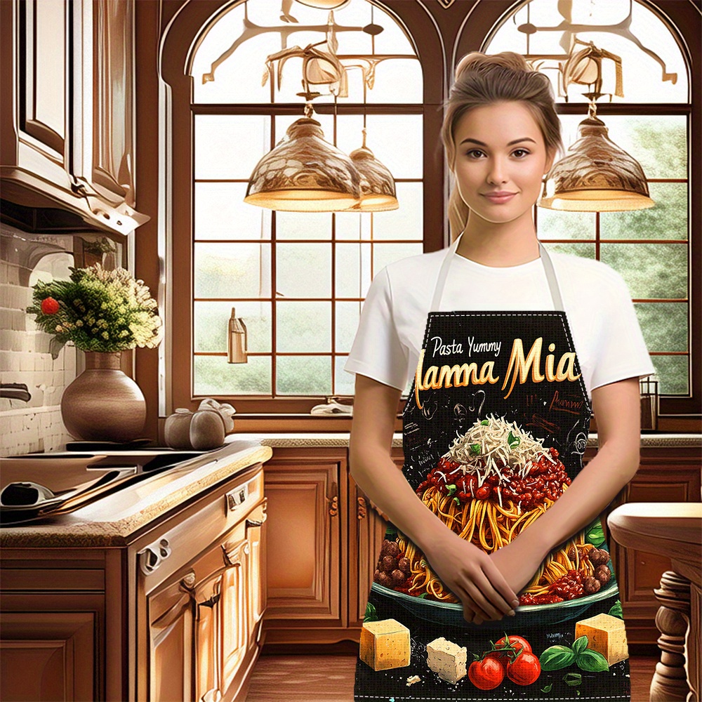 1pc Linen Apron, Pasta-Themed  - Home Cooking In Italian review and price