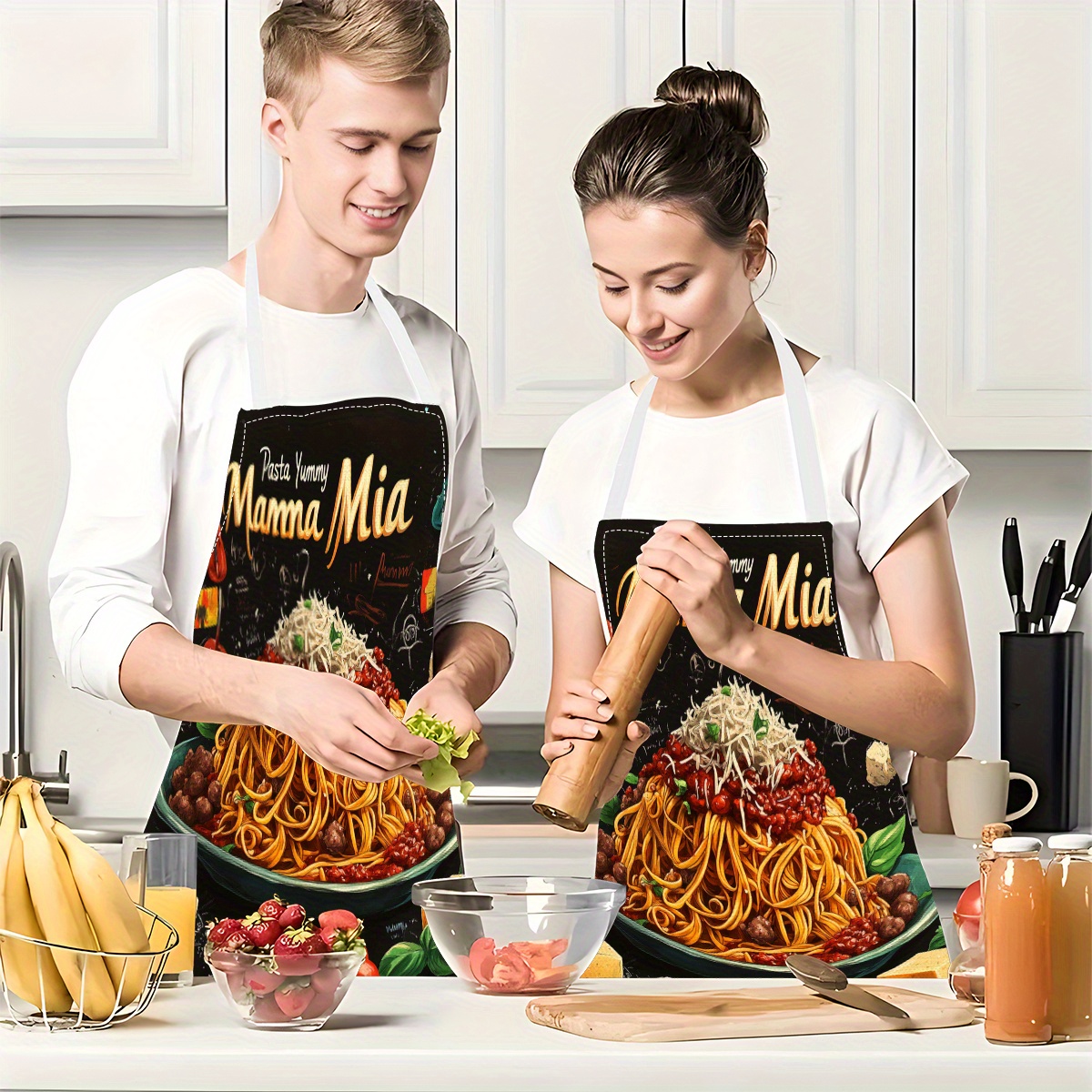 1pc Linen Apron, Pasta-Themed  - Home Cooking In Italian review and price